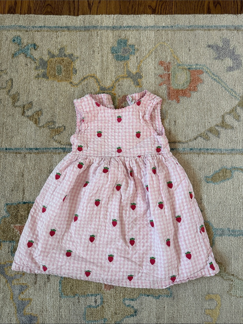 JoJo Maman Bebe Pink Gingham Dress with Strawberry Embroidery